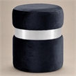 Pemberly Row Velvet Ottoman Stool in Black with Chrome Steel Band