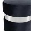 Pemberly Row Velvet Ottoman Stool in Black with Chrome Steel Band