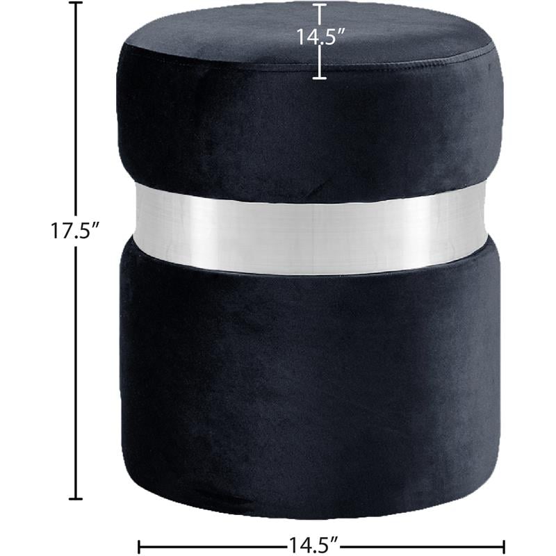Pemberly Row Velvet Ottoman Stool in Black with Chrome Steel Band