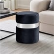 Pemberly Row Velvet Ottoman Stool in Black with Chrome Steel Band