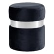 Pemberly Row Velvet Ottoman Stool in Black with Chrome Steel Band
