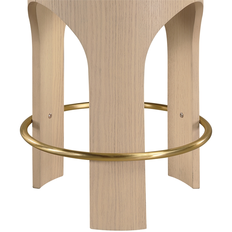 Pemberly Row Velvet Upholstered Counter Stool in Cream with Natural Finish