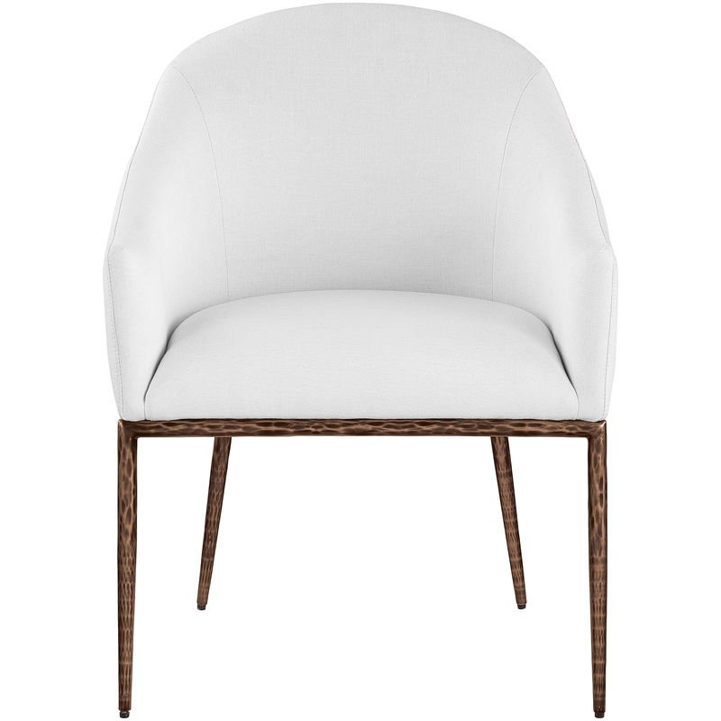 Pemberly Row White Linen Textured Fabric Dining Arm Chair with Bronze Frame