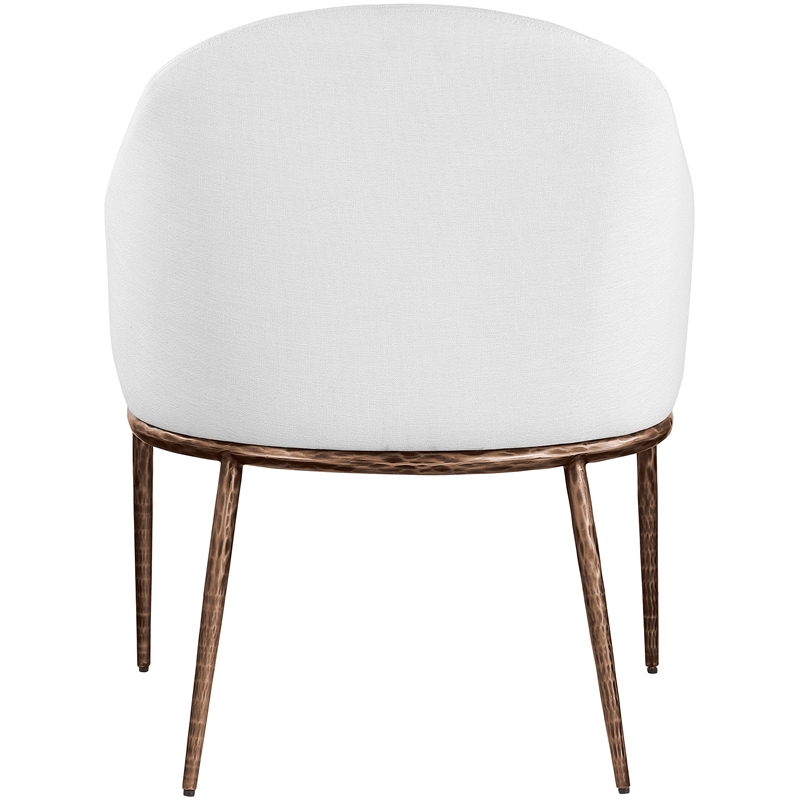 Pemberly Row White Linen Textured Fabric Dining Arm Chair with Bronze Frame