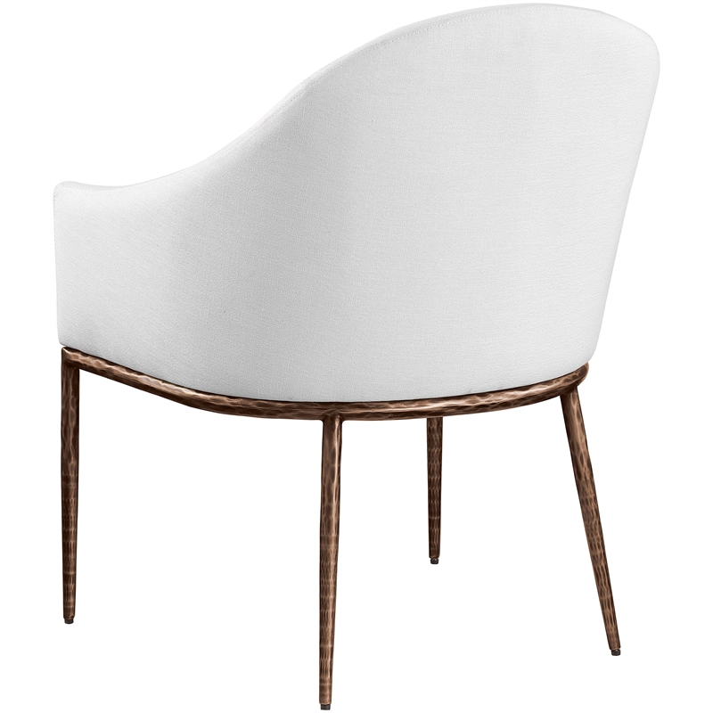 Pemberly Row White Linen Textured Fabric Dining Arm Chair with Bronze Frame