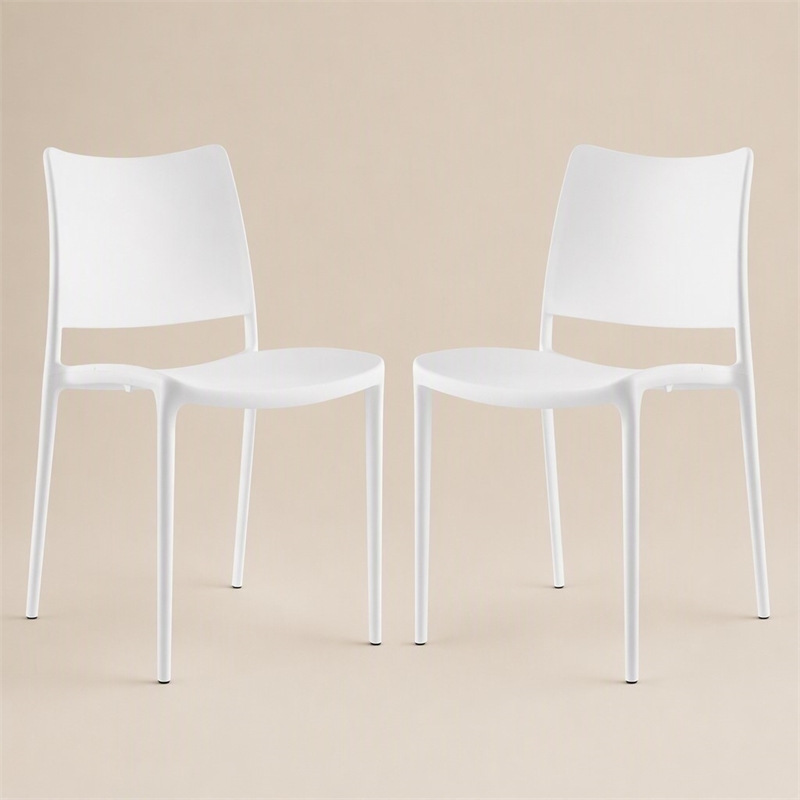 Pemberly Row Polypropylene Plastic Dining Side Chair in White (Set of 2)