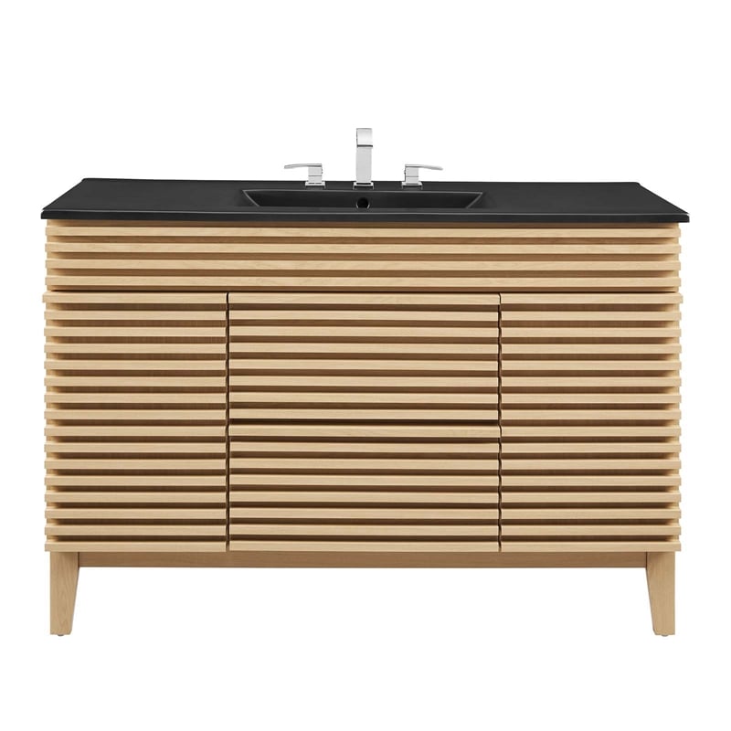 Pemberly Row 48 in Plastic & Wood Single Sink Bathroom Vanity in Oak/Black