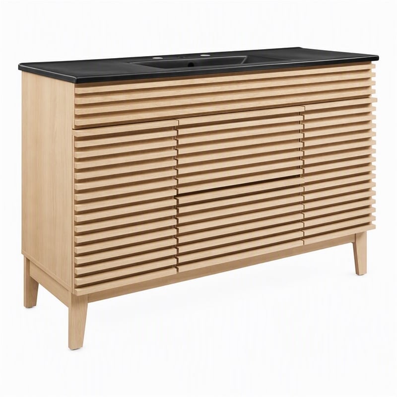 Pemberly Row 48 in Plastic & Wood Single Sink Bathroom Vanity in Oak/Black