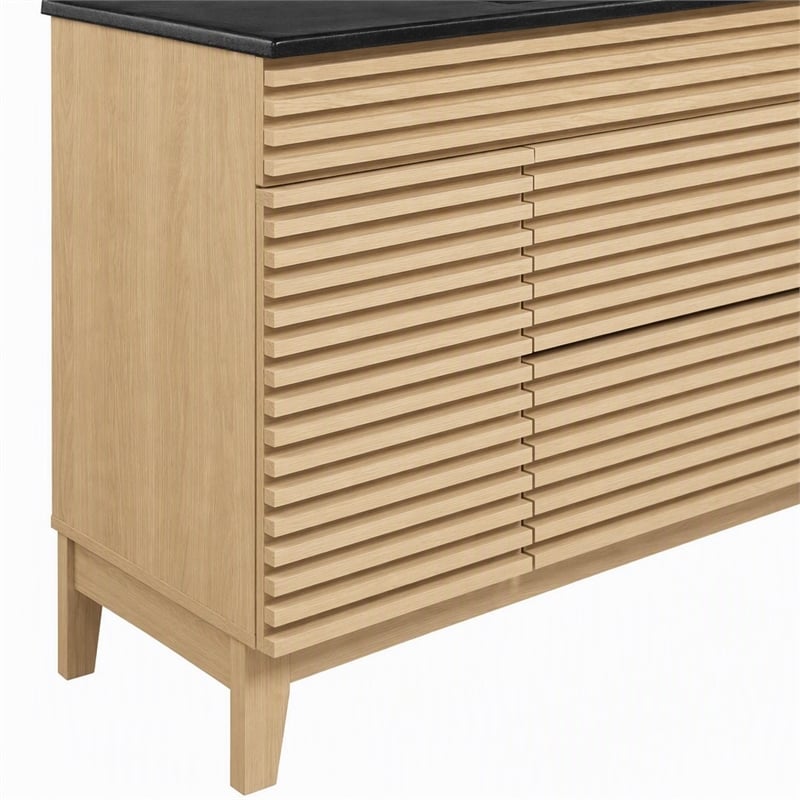 Pemberly Row 48 in Plastic & Wood Single Sink Bathroom Vanity in Oak/Black