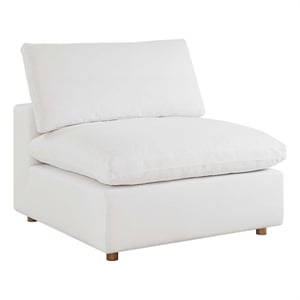 Pemberly Row Polyester Fabric Down Armless Chair in Pure White