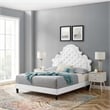 Pemberly Row Tufted Velvet Twin Platform Bed in White Upholstery