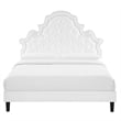 Pemberly Row Tufted Velvet Twin Platform Bed in White Upholstery
