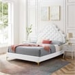 Pemberly Row Tufted Velvet Twin Platform Bed in White w/ Gold Legs