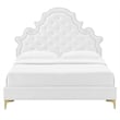 Pemberly Row Tufted Velvet Twin Platform Bed in White w/ Gold Legs