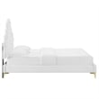Pemberly Row Tufted Velvet Twin Platform Bed in White w/ Gold Legs