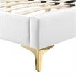 Pemberly Row Tufted Velvet Twin Platform Bed in White w/ Gold Legs