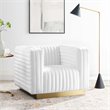 Pemberly Row Channel Tufted Performance Velvet Lounge Armchair in White