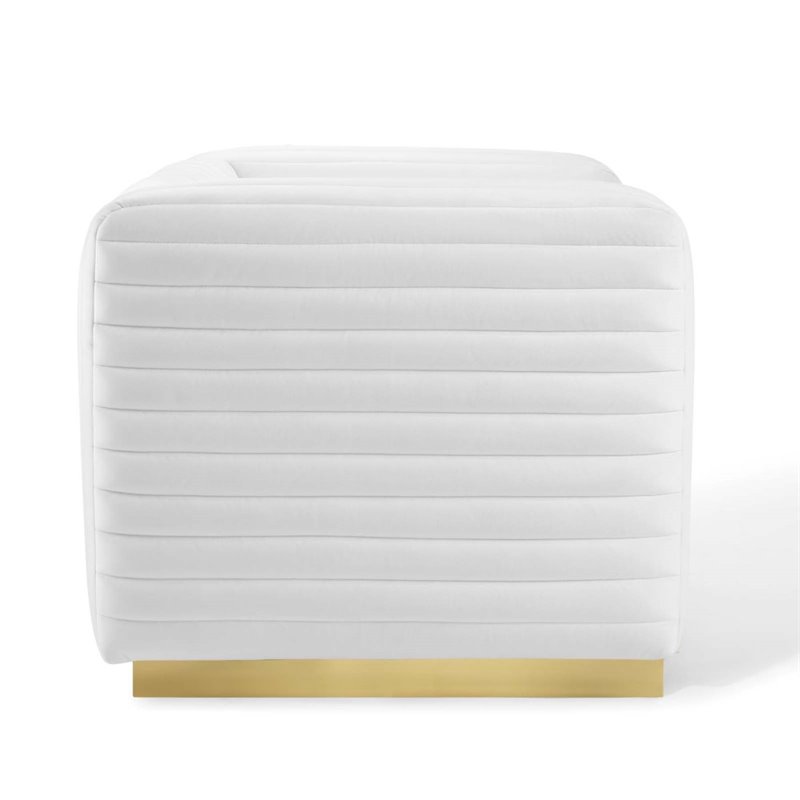 Pemberly Row Channel Tufted Performance Velvet Lounge Armchair in White