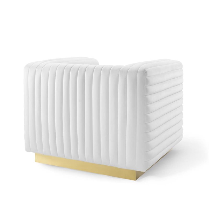 Pemberly Row Channel Tufted Performance Velvet Lounge Armchair in White