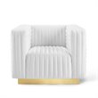 Pemberly Row Channel Tufted Performance Velvet Lounge Armchair in White