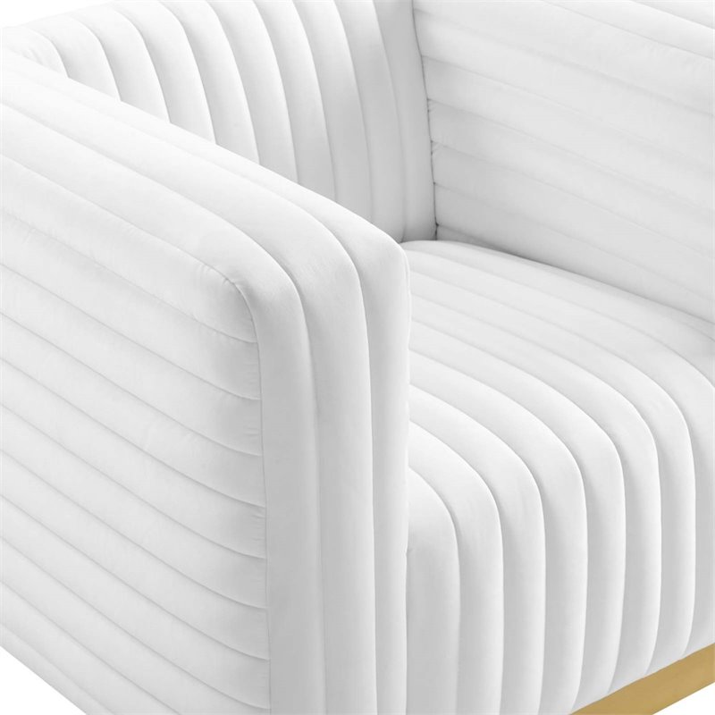 Pemberly Row Channel Tufted Performance Velvet Lounge Armchair in White