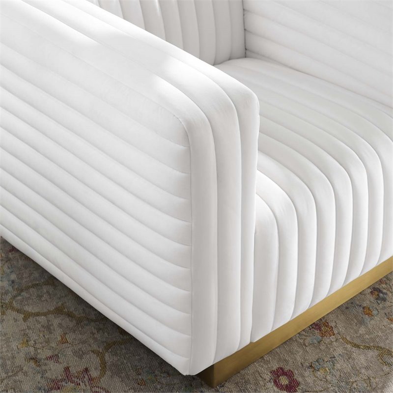 Pemberly Row Channel Tufted Performance Velvet Lounge Armchair in White