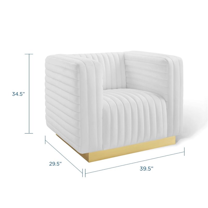 Pemberly Row Channel Tufted Performance Velvet Lounge Armchair in White