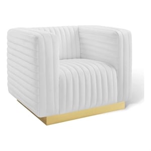Pemberly Row Channel Tufted Performance Velvet Lounge Armchair in White