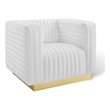 Pemberly Row Channel Tufted Performance Velvet Lounge Armchair in White