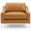 Pemberly Row Modern Leather Armchair in Tan with Stainless Steel Frame