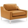 Pemberly Row Modern Leather Armchair in Tan with Stainless Steel Frame