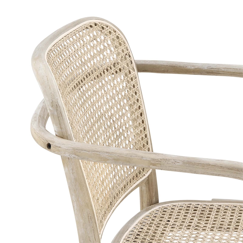 Pemberly Row Rattan Dining Chair with Elm Wood Frame in Gray/Natural