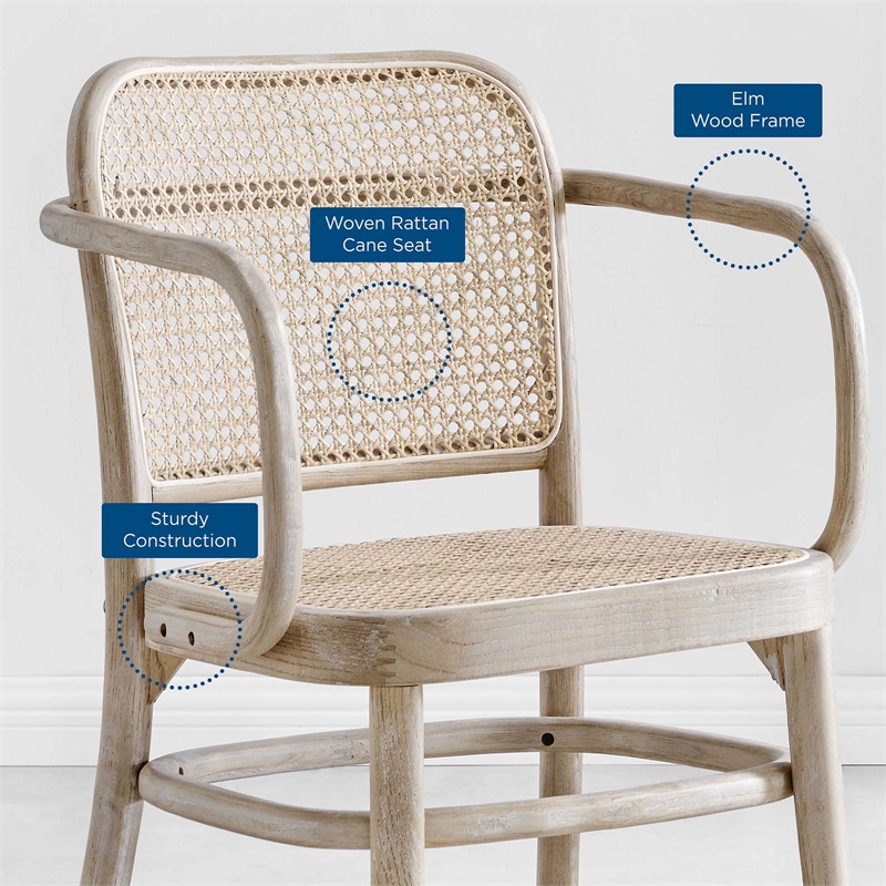 Pemberly Row Rattan Dining Chair with Elm Wood Frame in Gray/Natural