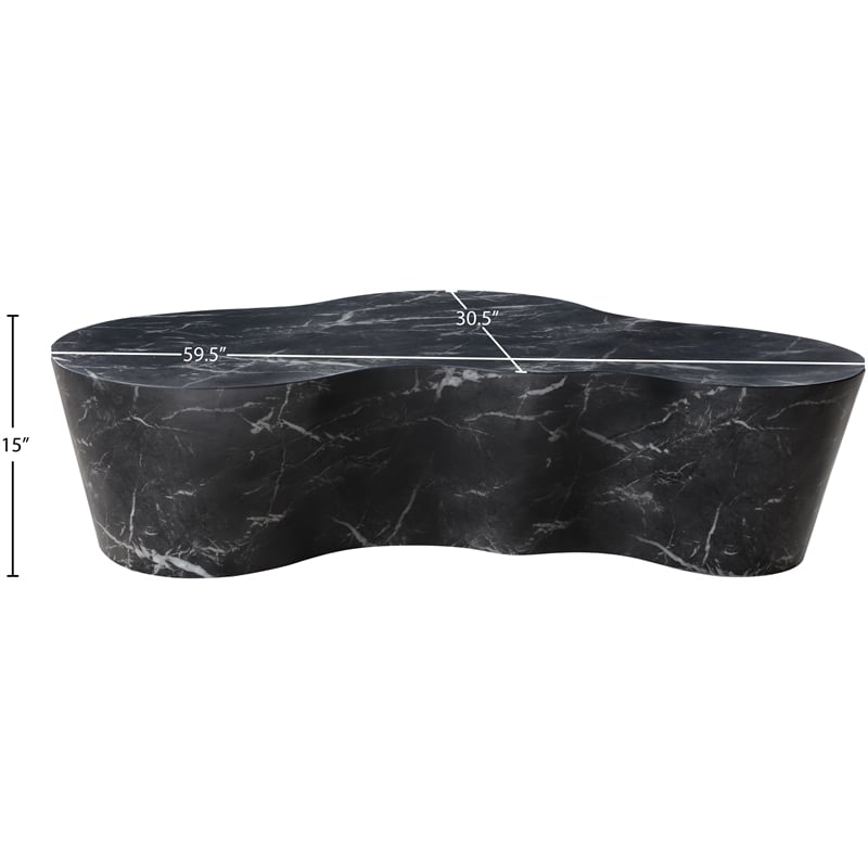Pemberly Row Black Concrete Coffee Table with Marble Finish for Indoors/Outdoors