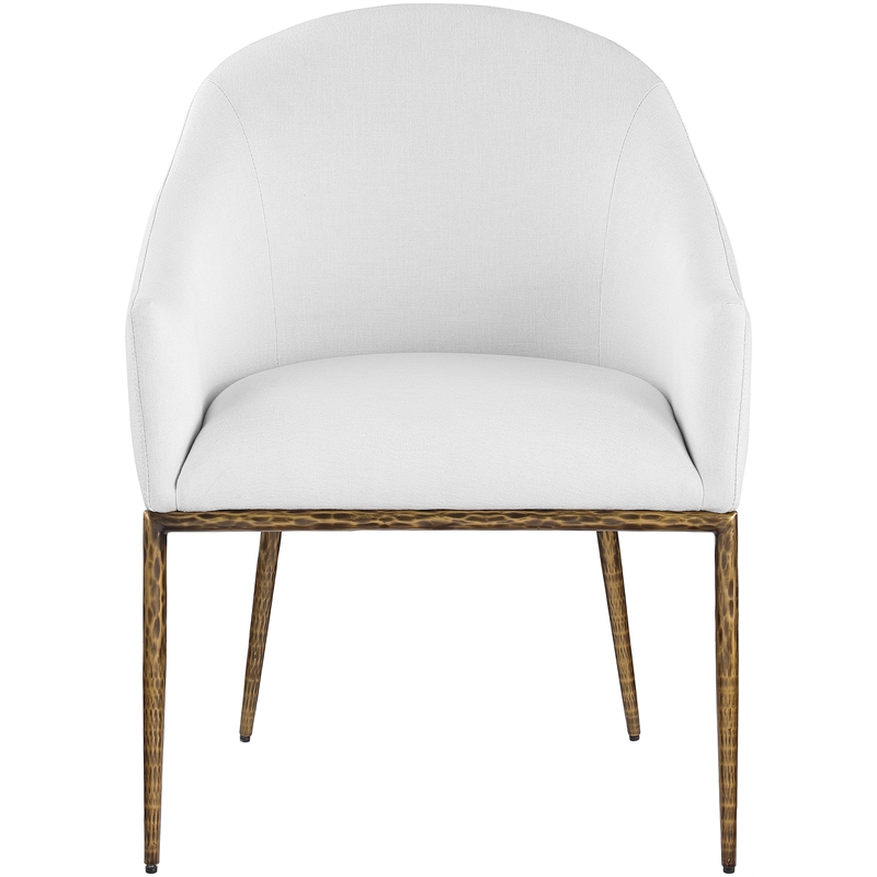Pemberly Row White Linen Textured Fabric Dining Chair with Brushed Brass Legs