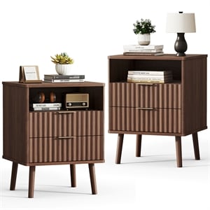 Pemberly Row Brown Fluted Nightstands Set of 2 with 2 Drawers