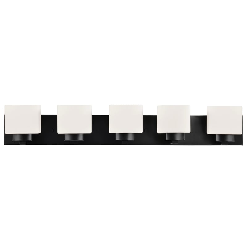 Pemberly Row Matte Black 5 Light Vanity Light with Frosted Glass Shades