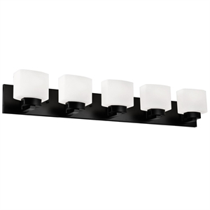 Pemberly Row Matte Black 5 Light Vanity Light with Frosted Glass Shades