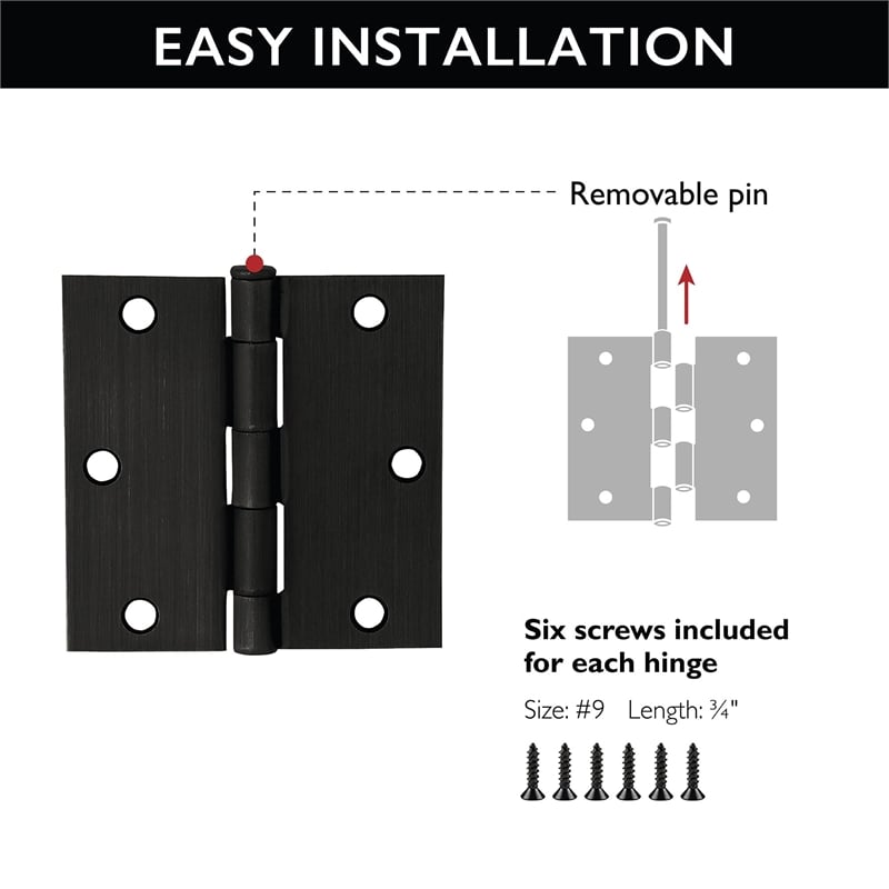 Pemberly Row Oil-Rubbed Bronze Steel Door Hinges 3.5-Inches 10-Pack
