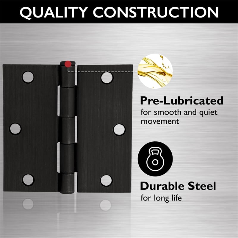 Pemberly Row Oil-Rubbed Bronze Steel Door Hinges 3.5-Inches 10-Pack