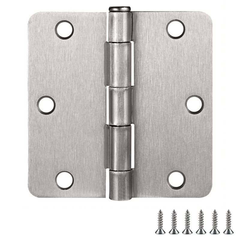 Pemberly Row Satin Nickel Steel Door Hinges 3-Pack with 1/4-Inch Radius