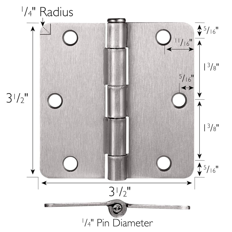 Pemberly Row Satin Nickel Steel Door Hinges 3-Pack with 1/4-Inch Radius