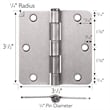 Pemberly Row Satin Nickel Steel Door Hinges 3-Pack with 1/4-Inch Radius