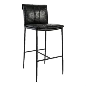 Pemberly Row 30&quot Top Grain Leather Bar Stool with Iron Frame in Black
