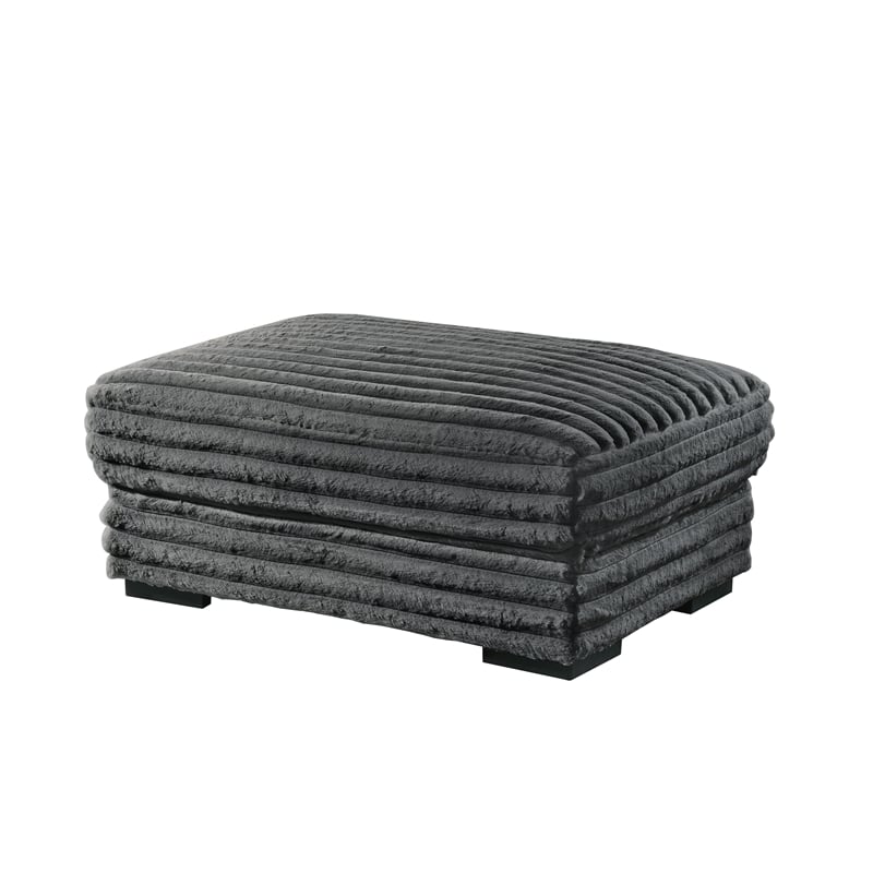 Pemberly Row Charcoal Gray Fabric Ottoman with Plush Cushion