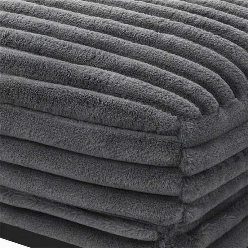 Pemberly Row Charcoal Gray Fabric Ottoman with Plush Cushion