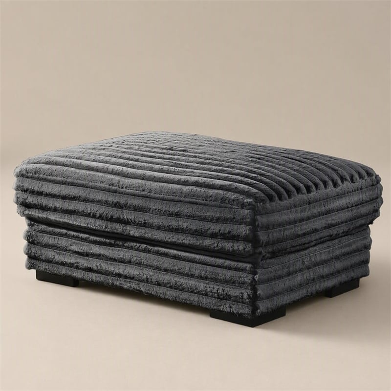 Pemberly Row Charcoal Gray Fabric Ottoman with Plush Cushion