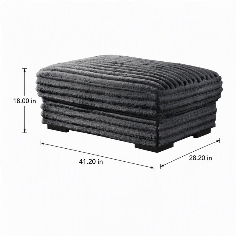 Pemberly Row Charcoal Gray Fabric Ottoman with Plush Cushion