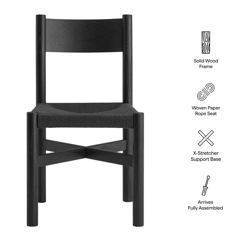 Pemberly Row Oak Dining Side Chair with Woven Seat in Black