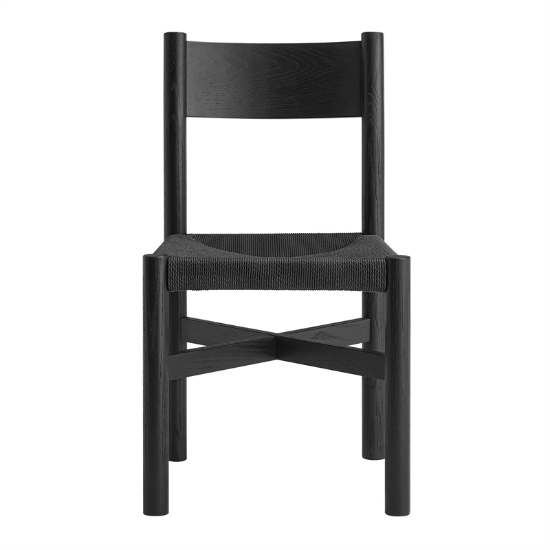 Pemberly Row Oak Dining Side Chair with Woven Seat in Black